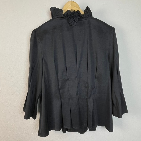 CHETTA B Women's Black Ruffled Embellished Button Up Dark Fairycore Top Size 16 - Picture 7 of 9